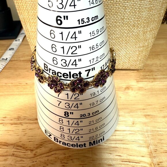 Monet Gold-Tone Floral Bracelet With Purple Rhinestones 7" Fit - Picture 5 of 8